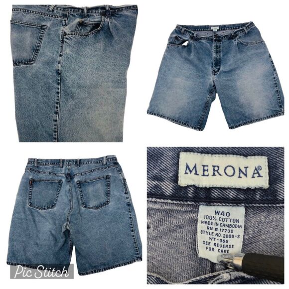 Merona Denim Short Womens W38 Preshrunk L10 Light Wash Jean Pleated Cotton Fade - Picture 8 of 8